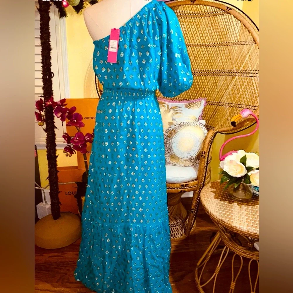 Lilly Pulitzer NWT Zelalynn One-Shoulder Maxi Dress Blue Rhapsody PP Size 4 - Picture 9 of 9